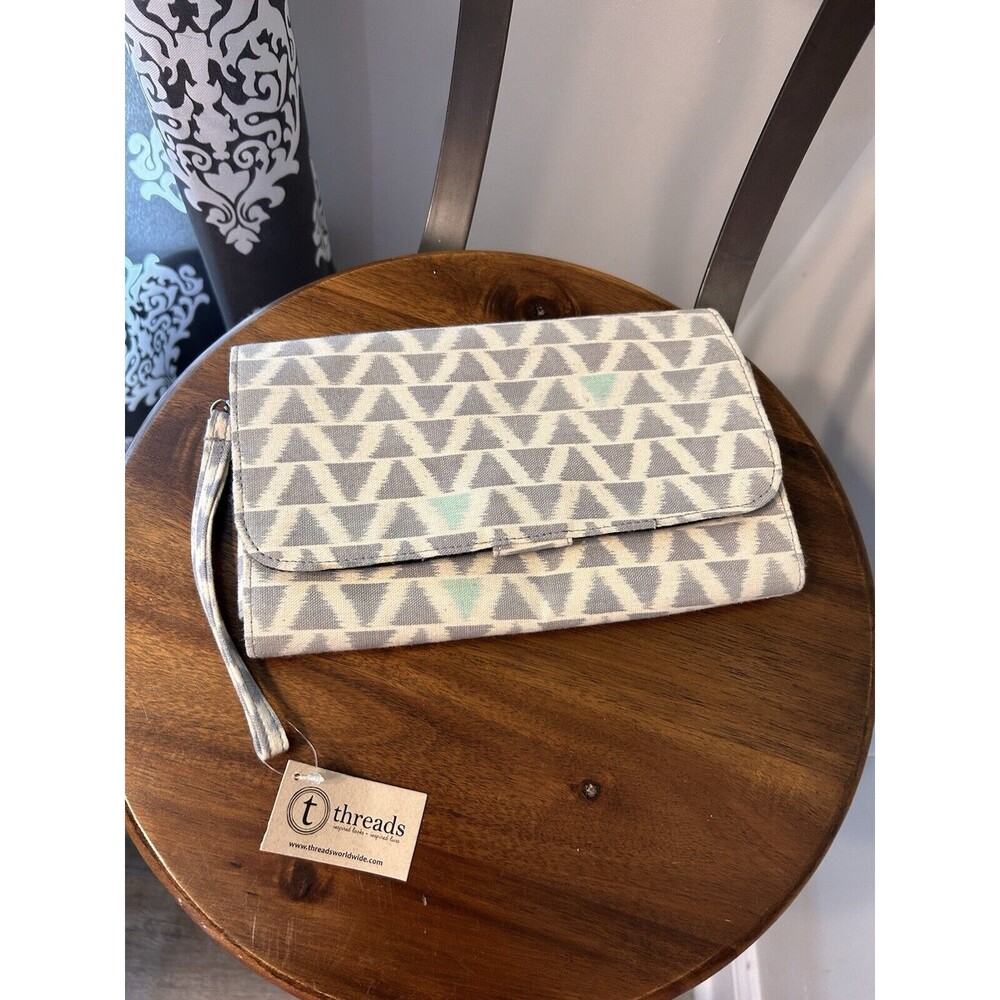 Threads Batik Style Clutch With Strap Multiple Inside Compartments Card Slots